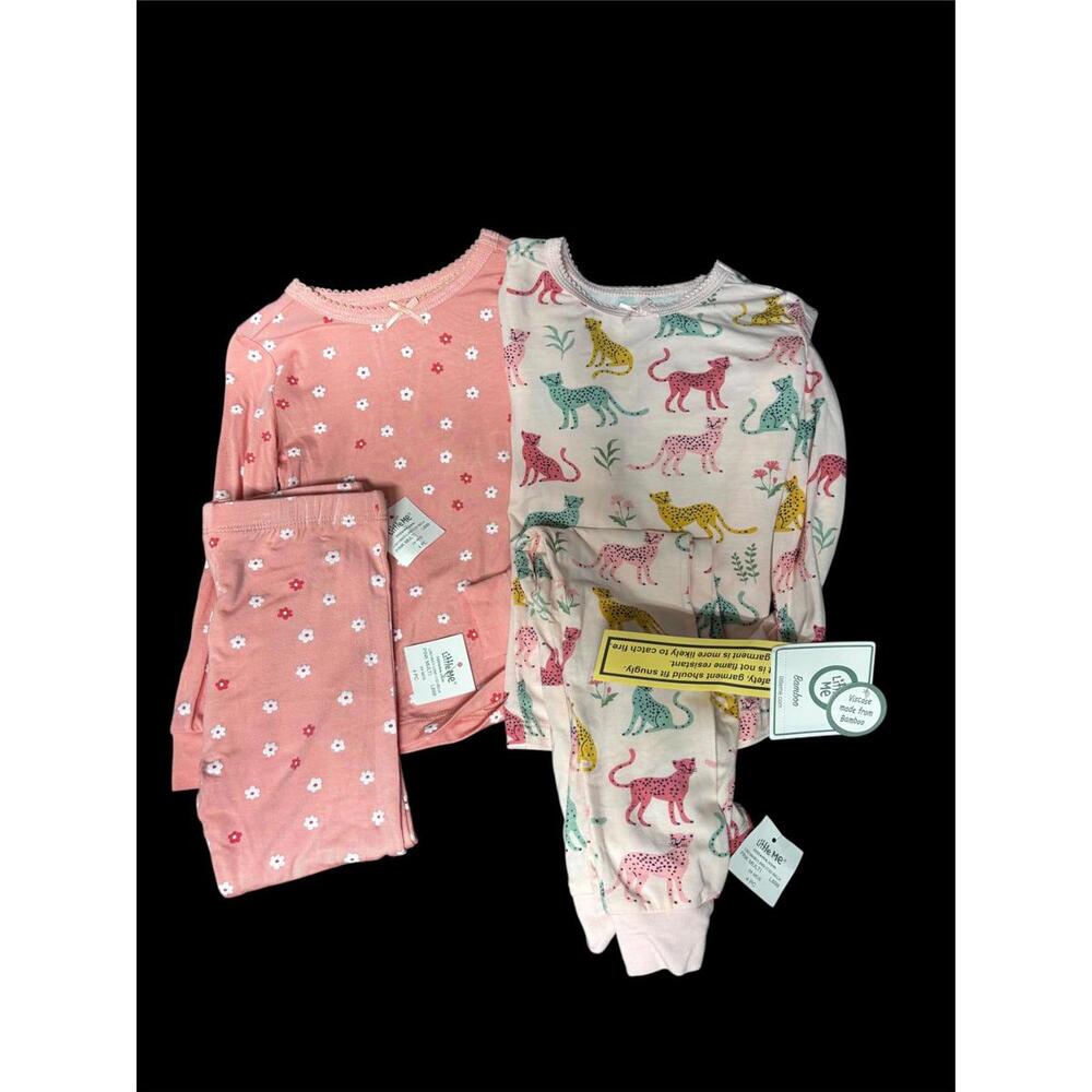 Set of two Little Me Bamboo PJs NWT pink flowers-leopards